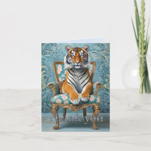 Carte De Remerciements Tigre assis sur une chaise vintage 