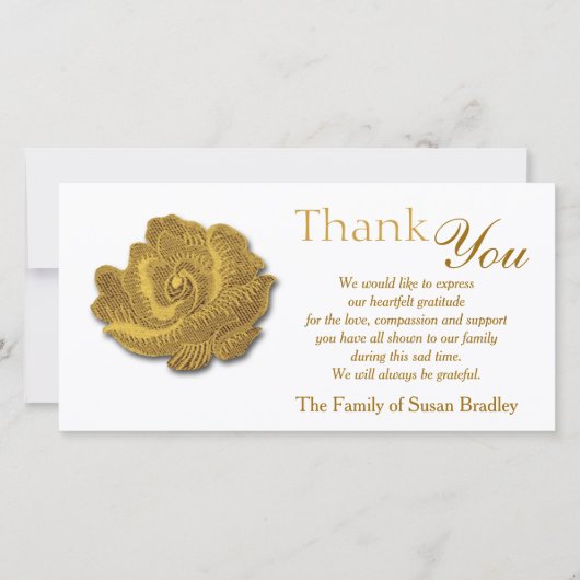 Carte De Remerciements Timbre fait sur commande de tapisserie d'or de (Devant)