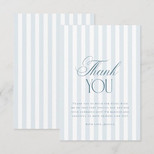 Carte De Remerciements Timeless Blue Stripes Bridal Shower (Devant / Derrière)