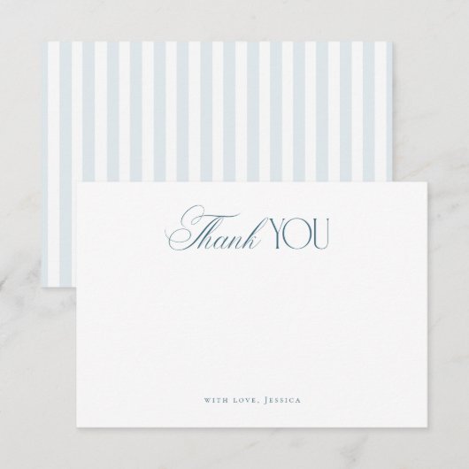 Carte De Remerciements Timeless Script Coastal Blue Stripes Bridal Shower (Devant / Derrière)