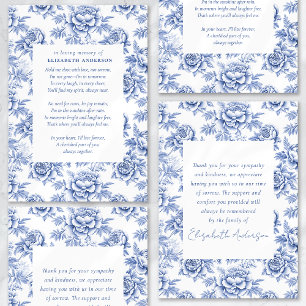 Carte De Remerciements Toile bleu Porcelaine Poème Funérailles