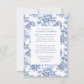 Carte De Remerciements Toile bleu Porcelaine Poème Funérailles (Devant)