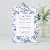 Carte De Remerciements Toile bleu Porcelaine Poème Funérailles (Debout devant)