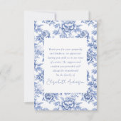 Carte De Remerciements Toile bleu Porcelaine Poème Funérailles (Dos)