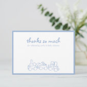 Carte De Remerciements Toile De Jouy Baby shower Bleu Bleu Whimsical (Debout devant)