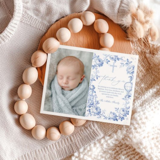 Carte De Remerciements Toile De Jouy Blue Boy Baptism Thank You Card