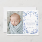 Carte De Remerciements Toile De Jouy Blue Boy Baptism Thank You Card (Devant)