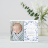 Carte De Remerciements Toile De Jouy Blue Boy Baptism Thank You Card (Debout devant)
