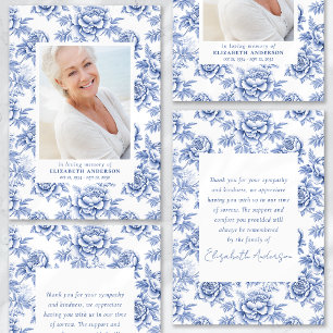 Carte De Remerciements Toile de Porcelaine Bleue Photo Sympathie funérair