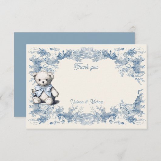 Carte De Remerciements Toile Floral Teddy Bear (Devant / Derrière)