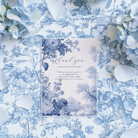 Carte De Remerciements Toile vintage Florale Bleu
