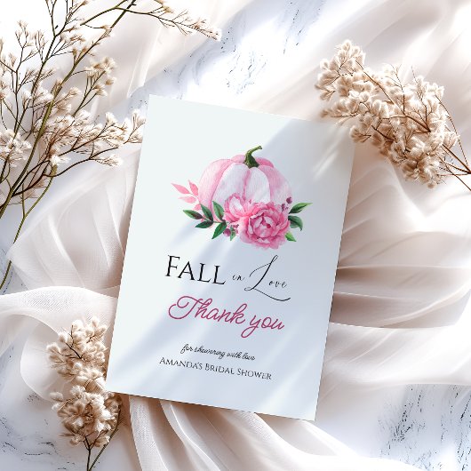 Carte De Remerciements Tomber en amour Rose Foncé Citrouille Mariage Rust