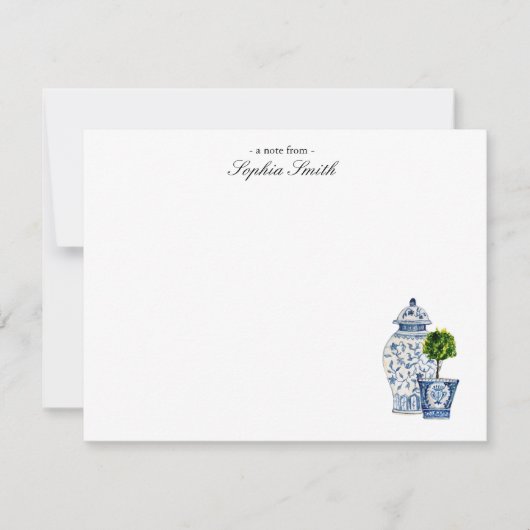 Carte De Remerciements Topiaire, plat en poterie bleue et blanche (Devant)
