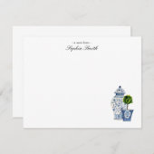 Carte De Remerciements Topiary, Bleu & blanc poterie plate (Devant / Derrière)