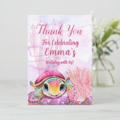 Carte De Remerciements Tortue 4e anniversaire, sous la mer (Debout devant)