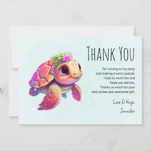 Carte De Remerciements Tortue de mer rose Whimsical & mignon (Devant)