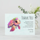 Carte De Remerciements Tortue de mer rose Whimsical & mignon (Debout devant)