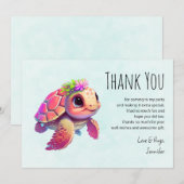 Carte De Remerciements Tortue de mer rose Whimsical & mignon (Devant / Derrière)