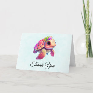 Carte De Remerciements Tortue de mer rose Whimsical & mignon
