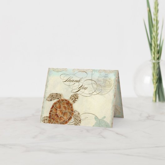 Carte De Remerciements Tortue de mer Style Moderne de Tourbillons de la C (Devant)