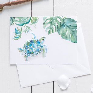 Carte De Remerciements Tortue de mer tropicale blanche dans l'aquarelle