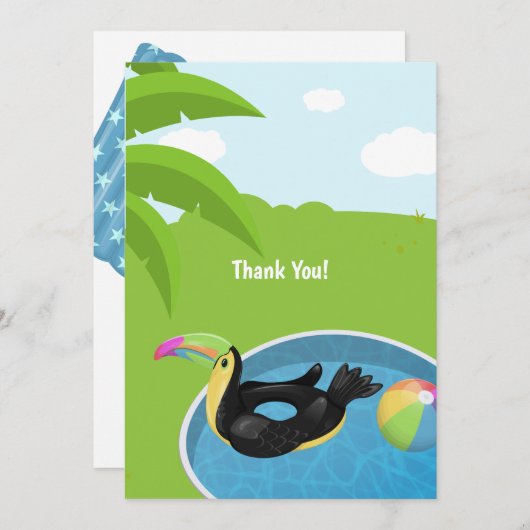 Carte De Remerciements Toucan Bird Floatie Pool Anniversaire (Devant / Derrière)