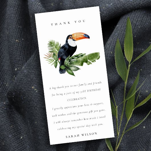 Carte De Remerciements Toucan de la faune de la forêt tropicale humide An