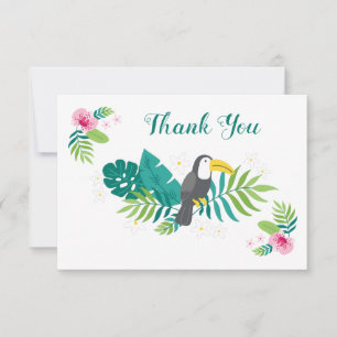 Carte De Remerciements Toucan, fleurs exotiques et feuilles