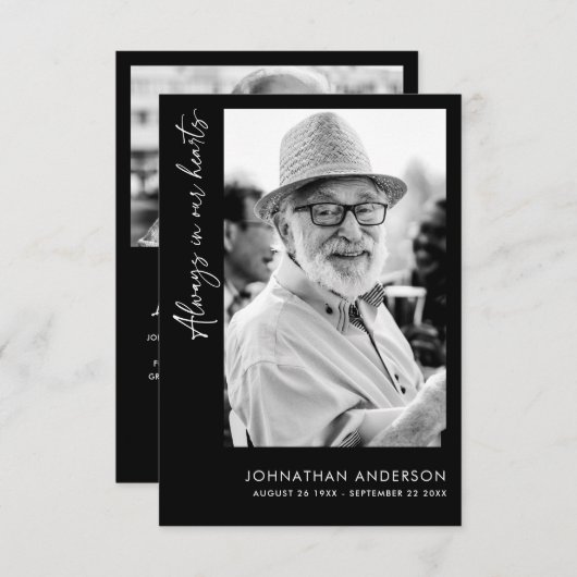 Carte De Remerciements Toujours dans nos coeurs 2-Photo Funérailles/Mémor (Devant / Derrière)