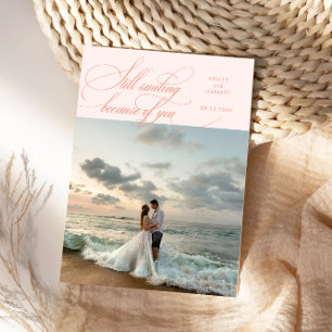 Carte De Remerciements Toujours Souriante Élégante Photo de Mariage Pêche