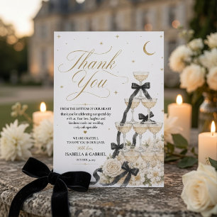 Carte De Remerciements Tour de champagne à ruban noir de luxe Mariage Rem