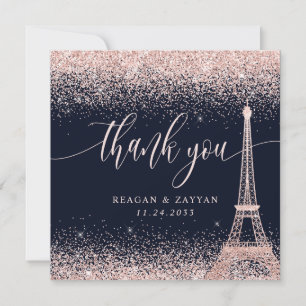 Carte De Remerciements Tour Eiffel de mariage rose gold Paris
