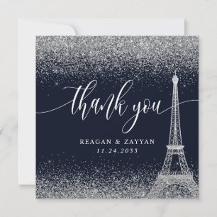Carte De Remerciements Tour Eiffel de Paris Mariage Argent Navy