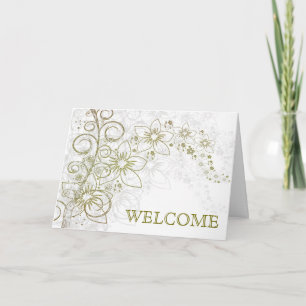 Carte De Remerciements Tourbillon Vert avec Fleurs Bienvenue