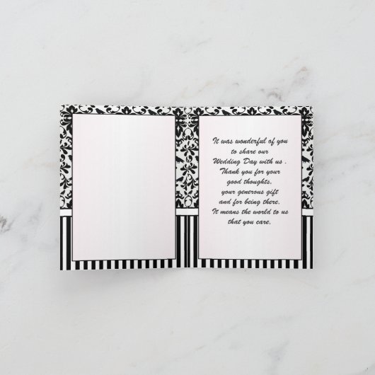 Carte De Remerciements Tourbillons noirs et blancs de Damas, oiseaux Merc (Intérieur)