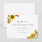 Carte De Remerciements Tournesol aquarelle Remerciement funérailles Sympa (Devant / Derrière)