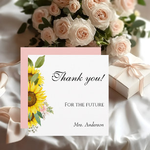 Carte De Remerciements Tournesol Aquarelle rose Baby shower Floral