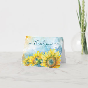 Carte De Remerciements Tournesol aquarelle sarcelle foncée