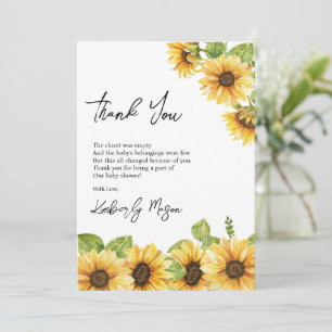 Carte De Remerciements Tournesol Bébé en fleurs Baby Shower