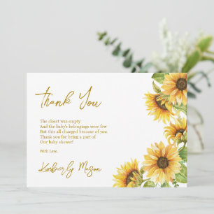 Carte De Remerciements Tournesol Bébé en fleurs Baby Shower