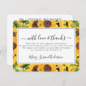 Carte De Remerciements Tournesol en mémoire d'amour (Devant / Derrière)
