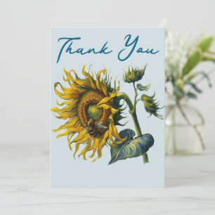 Carte De Remerciements Tournesol et Abeille : une Harmonie Vibrante de la