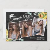 Carte De Remerciements Tournesol Eucalyptus Rustique 3 PHOTO Graduation (Devant)