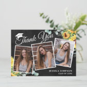 Carte De Remerciements Tournesol Eucalyptus Rustique 3 PHOTO Graduation (Debout devant)