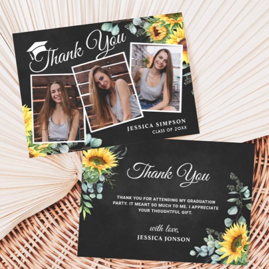 Carte De Remerciements Tournesol Eucalyptus Rustique 3 PHOTO Graduation