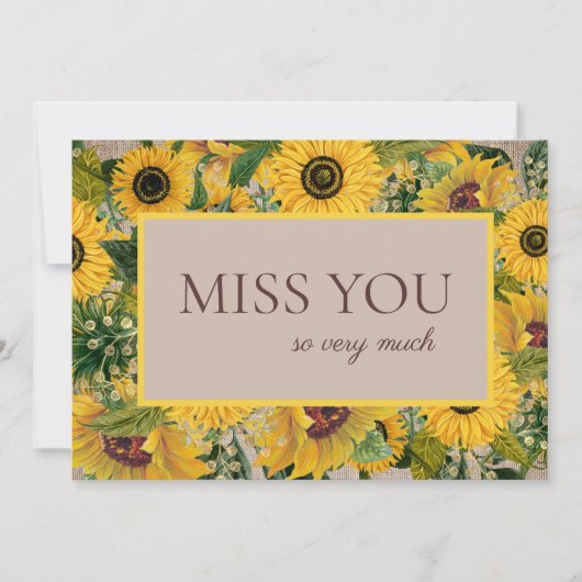 Carte De Remerciements Tournesol Jaune Russe Burlap Script Miss You (Devant)