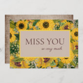 Carte De Remerciements Tournesol Jaune Russe Burlap Script Miss You (Devant / Derrière)