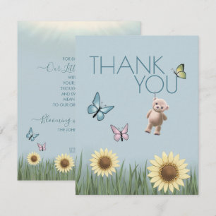 Carte De Remerciements Tournesol Ourson Baby Shower Thème Bleu Gratitude