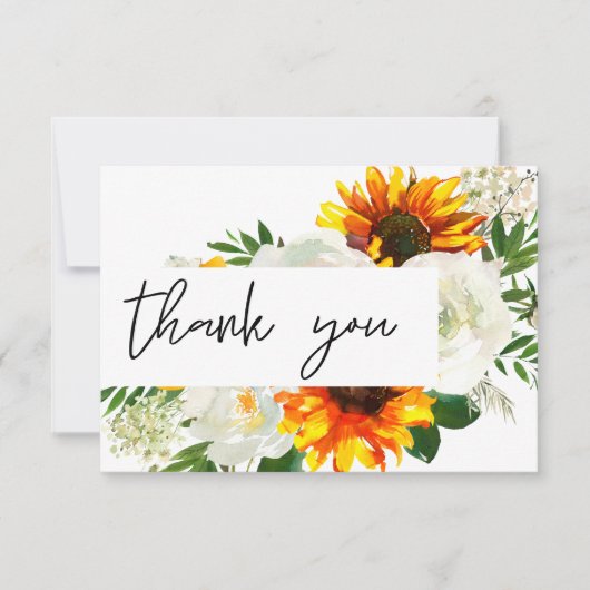 Carte De Remerciements Tournesol & Rose blanche Artsty Floral (Devant)