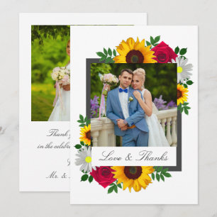 Carte De Remerciements Tournesol Rose Daisy Fleurs Mariage